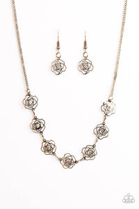 Paparazzi "A Rare Rose" Brass Rose Silhouettes Necklace & Earring Set Paparazzi Jewelry