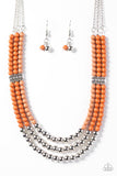 Paparazzi "Just BEAD You" Orange Brown & Silver Bead Necklace & Earring Set Paparazzi Jewelry