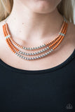 Paparazzi "Just BEAD You" Orange Brown & Silver Bead Necklace & Earring Set Paparazzi Jewelry