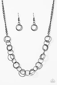 Paparazzi "One RING Leads To Another" Black Gunmetal Rings Necklace & Earring Set Paparazzi Jewelry