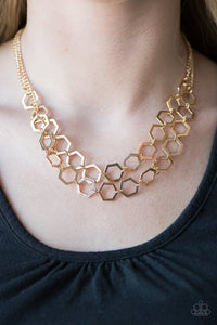 Paparazzi "HEX In Line" Gold Necklace & Earring Set Paparazzi Jewelry