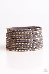 Paparazzi "Brave It Out" Silver Suede Gunmetal Stud Wrap Bracelet Paparazzi Jewelry