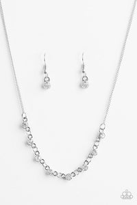 Paparazzi "Stay Sparkly" White Rhinestone Silver Tone Necklace & Earring Set Paparazzi Jewelry