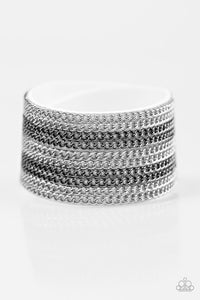 Paparazzi "GLAM Of Steel" White Suede Silver Gunmetal Chain Wrap Bracelet Paparazzi Jewelry