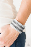 Paparazzi "GLAM Of Steel" White Suede Silver Gunmetal Chain Wrap Bracelet Paparazzi Jewelry