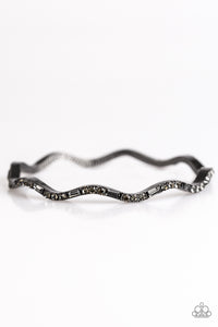 Paparazzi "Urban Shimmer" Black Gunmetal Wavy Smoky Rhinestone Bangle Bracelet Paparazzi Jewelry