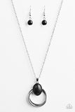 Paparazzi "Contemporary ARTISAN" Black Stone Circular Silver Tone Necklace & Earring Set Paparazzi Jewelry