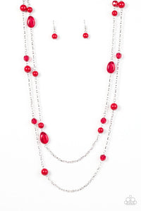 Paparazzi "In Your GLEAMS" Red Bead Shimmery Silver Necklace & Earring Set Paparazzi Jewelry