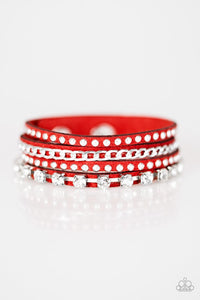 Paparazzi "You Talkin To Me?" Red Suede White Rhinestone Urban Wrap Bracelet Paparazzi Jewelry