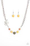 Paparazzi "Autumn Allure" Multi Brown Green Yellow Stone Bead Silver Leafy Necklace & Earring Set Paparazzi Jewelry