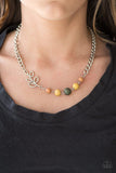 Paparazzi "Autumn Allure" Multi Brown Green Yellow Stone Bead Silver Leafy Necklace & Earring Set Paparazzi Jewelry