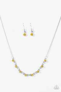 Paparazzi "Stay Sparkly" Yellow Rhinestone Silver Tone Necklace & Earring Set Paparazzi Jewelry