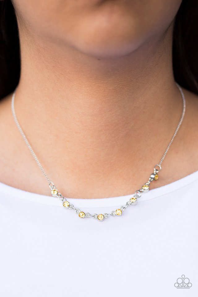 Paparazzi Stay Sparkly Yellow Rhinestone Silver Tone Necklace And Earr