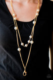 Paparazzi "My Main GLAM" White Faux Pearls Gold Chain Lanyard & Earring Set Paparazzi Jewelry