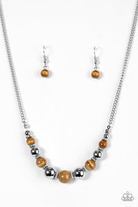 Paparazzi "Upper GLASS" Brown & Silver Bead Wire Necklace & Earring Set Paparazzi Jewelry