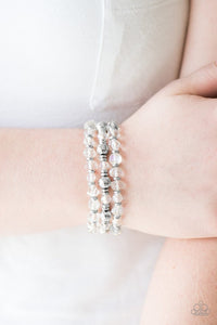 Paparazzi "Magnificently Metro" White Bead Silver Accent Bracelet Paparazzi Jewelry