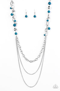 Paparazzi "Carefree and Capricious" Blue Beads & Hoops Silver Tone Necklace & Earring Set Paparazzi Jewelry