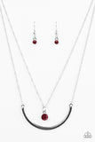 Paparazzi "Moonlit Metro" Red Gem Silver Tone Bar Necklace & Earring Set Paparazzi Jewelry