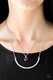Paparazzi "Moonlit Metro" Red Gem Silver Tone Bar Necklace & Earring Set Paparazzi Jewelry