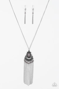 Paparazzi "Mesa Breeze" Silver Frame Gray Stone Silver Necklace & Earring Set Paparazzi Jewelry