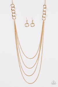 Paparazzi "RING It On!" Gold Necklace & Earring Set Paparazzi Jewelry