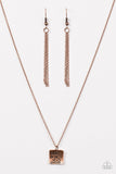 Paparazzi "Trust in Faith" Copper Trust The Lord Square Pendant Necklace & Earring Set Paparazzi Jewelry