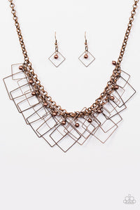 Paparazzi "The Square Off" Copper Necklace & Earring Set Paparazzi Jewelry