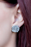 Paparazzi "Garden Rave" Silver Gray Resin Rose Earrings Paparazzi Jewelry