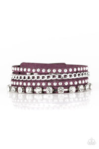 Paparazzi "You Talkin To Me?" Purple Suede Rhinestone Silver Stud Wrap Bracelet Paparazzi Jewelry