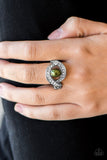 Paparazzi "CACHE Me If You Can" Green Pearly Bead Rhinestone Silver Tone Ring Paparazzi Jewelry