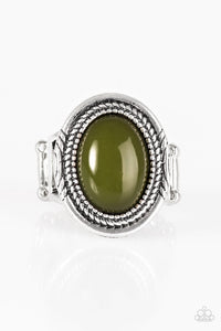 Paparazzi "HUE Do You Think You Are?" Green Bead Shimmery Silver Tone Ring Paparazzi Jewelry