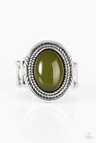 Paparazzi "HUE Do You Think You Are?" Green Bead Shimmery Silver Tone Ring Paparazzi Jewelry