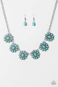 Paparazzi "Blooming Dunes" Blue Turquoise Stone Floral Silver Tone Necklace & Earring Set Paparazzi Jewelry