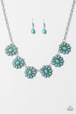 Paparazzi "Blooming Dunes" Blue Turquoise Stone Floral Silver Tone Necklace & Earring Set Paparazzi Jewelry