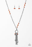 Paparazzi "Whimsically Wayward" Orange Faux Crystal Bead Silver Tone Necklace & Earring Set Paparazzi Jewelry