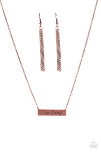 Paparazzi "Be Strong" Copper Plate Engraved Necklace & Earring Set Paparazzi Jewelry