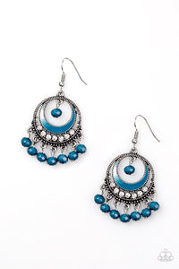 Paparazzi "Meet Me At Midnight" Blue Bead Ornate Silver Frame Earrings Paparazzi Jewelry