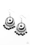 Paparazzi "Meet Me At Midnight" Black Bead Ornate Silver Frame Earrings Paparazzi Jewelry