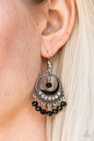 Paparazzi "Meet Me At Midnight" Black Bead Ornate Silver Frame Earrings Paparazzi Jewelry