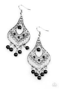 Paparazzi "Elegant Enchantment" Black Bead Frilly Silver Earrings Paparazzi Jewelry