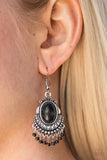 Paparazzi "Incan Empress" Black Stone Silver Frame Earrings Paparazzi Jewelry