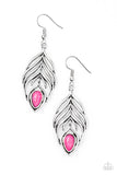 Paparazzi "Bold Little Bird" Pink Stone Silver Feather Design Earrings Paparazzi Jewelry