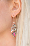 Paparazzi "Bold Little Bird" Pink Stone Silver Feather Design Earrings Paparazzi Jewelry