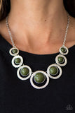 Paparazzi "Jungle River" Green Beads Silver Frame Tribal Necklace & Earring Set Paparazzi Jewelry
