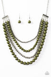 Paparazzi "A FOUR-ce To Be Reckoned With" Green Necklace & Earring Set Paparazzi Jewelry