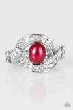 Paparazzi "CACHE Me If You Can" Red Pearly Bead Rhinestone Silver Tone Ring Paparazzi Jewelry