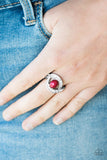 Paparazzi "CACHE Me If You Can" Red Pearly Bead Rhinestone Silver Tone Ring Paparazzi Jewelry
