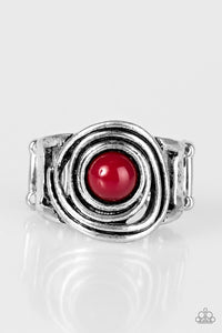 Paparazzi "Out of Control" Red Bead Swirl Design Silver Tone Ring Paparazzi Jewelry