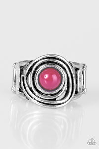 Paparazzi "Out of Control" Pink Bead Swirl Design Silver Ring Paparazzi Jewelry