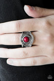 Paparazzi "Out of Control" Red Bead Swirl Design Silver Tone Ring Paparazzi Jewelry